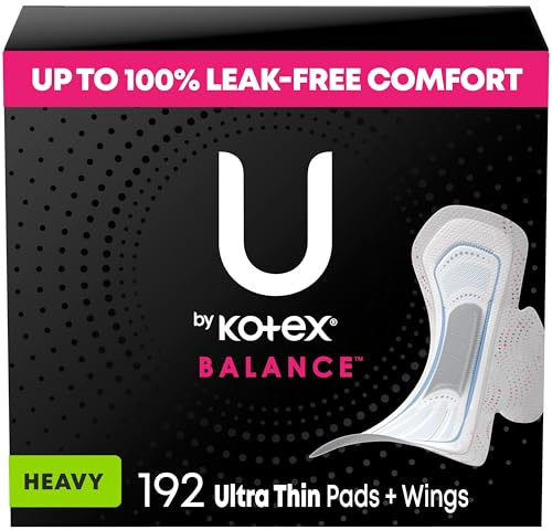 U by Kotex Clean & Secure Ultra Thin Pads with Wings, Heavy Absorbency, 192 Count (6 Packs of 32) (Packaging May Vary)