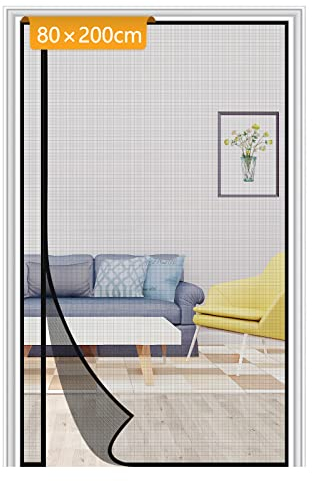 Yotache Fliegengitter Balkontür Magnet 80x200cm Fliegengitter Balkontür Seitliche Öffnung, Fliegengitter Tür Ohne Bohren für Schlafzimmer Kellertür Terrassentür, Schwarz