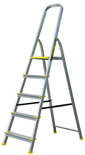 Haushaltsleiter mit 5 Stufen – Profi-Leiter aus Aluminium, 3m Arbeitshöhe, bis zu 120 kg Belastung, Stehleiter für Haus und Wohnung, FORTENA