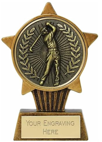 TROPHIESPLUSMEDALS Male Golf Mini Star Trophy, 10cm, Engraving