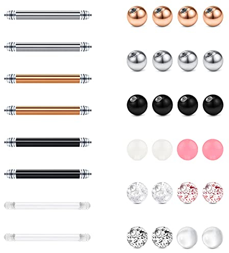 Briana Williams 4 Paar Zungenpiercing Brustwarzenpiercing Chirurgenstahl Flexible 12/14/16/18mm Barbell mit 5mm Ersatzkugel Piercing