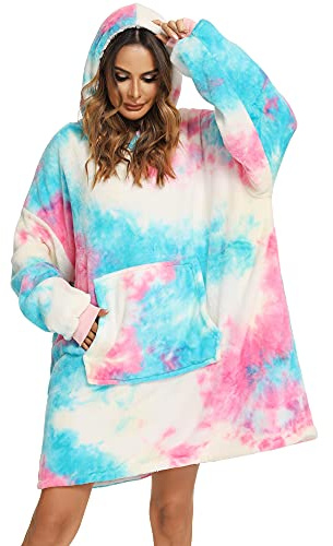 YEPLINS - Sudadera con capucha, manta con capucha, de franela, Rosa Azul., Einheitsgröße Große Größen Extra Tall