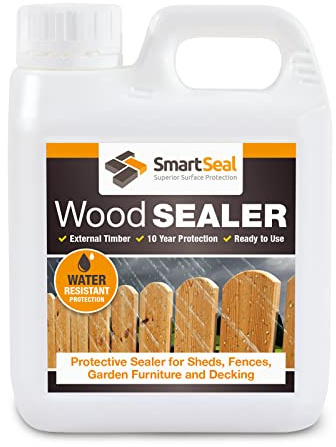 SmartSeal Wood Sealer - 1L - Clear Protective Wood Sealer for Exterior Use. Rain Repellent Invisible Waterproof Sealant for Wooden Fences, Decking, Sheds & Garden Furniture