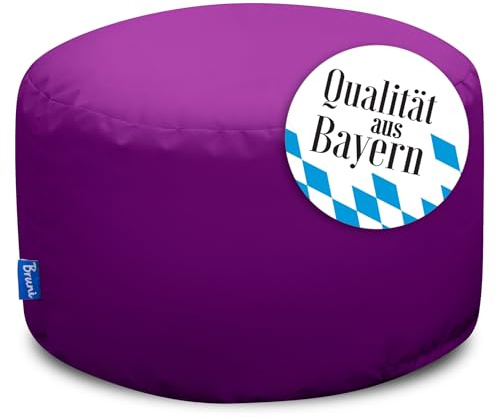 Bruni Puff rund L lila – sittsäck fotpall för inomhus- och utomhusbruk, pall med pärlfyllning, EPS-pärlfyllning, rund yoga meditationskudde, tvättbart överdrag