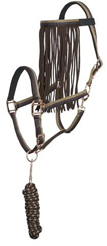 Imperial Riding Halfter-Set mit Anbindestrick & Fliegenfransen – Robustes Nylonhalfter mit Schnalle, Klettverschluss & Snap-Haken, komfortabel & pflegeleicht, Multi Walnuss, Pony
