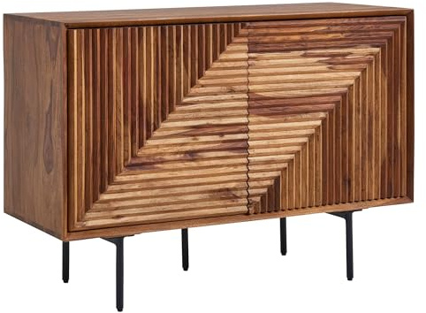 FineBuy Sideboard 100x40x71 cm Sheesham Massivholz Natur mit Türen | Kommode im Retro Stil mit schwarzen Beinen, Anrichte aus Echtholz mit viel Stauraum, handgefertigtes Unikat