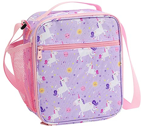 KEAIDUO Insulated Kids Lunch Bag Thermal Cooler Bag for Girl Picnic School Lunch Box Tote Purple Unicorn