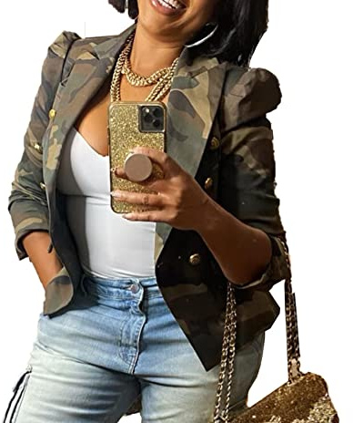 Symina Womens Casual Camo Cropped Jacket Long Sleeve Military Denim Jackets with Pockets
