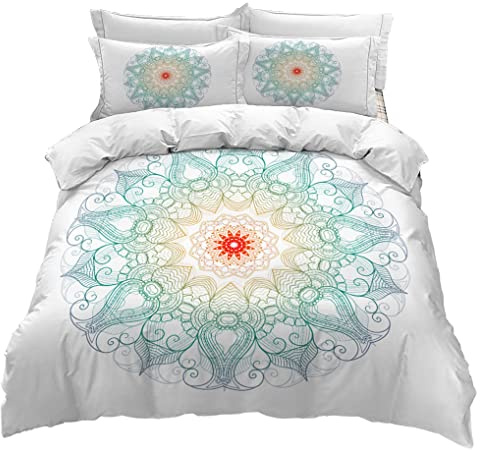 Bohemia Funda nórdica Mandala Patrones Juego de Cama Infantil Chico Chica Azul Blanco Rosa Marino Poliéster Funda de edredón y Funda de Almohada (Estilo 3, 150x220 cm - Cama 90 cm)