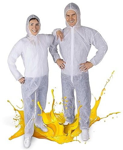Paintbutler - 3x PP-Schutzanzug mit Kapuze - Maleranzug - Einweg - Overall zum Schutz vor Farbspritzern, Baustaub, Glaswolle, Schmutz - Weiß (XXL)
