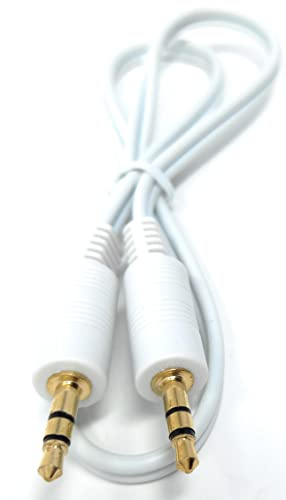 DRUT Stereo Audio AUX Cable, 3.5mm to 3.5mm, White, 50cm | Short, Gold Connectors, Small 3 pin Jack to Jack, Speaker Lead, 1.6ft