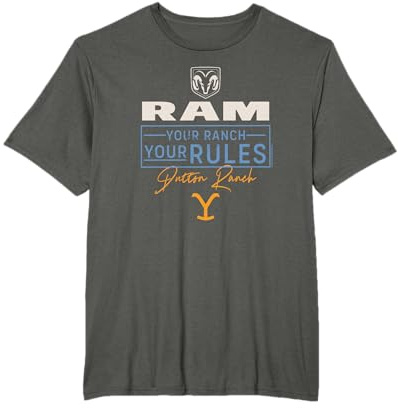 Y Yellowstone x Ram Truck Deine Ranch Deine Regeln T-Shirt, Unisex Erwachsene, Fans von Yellowstone und Ram, breites Altersspektrum, klassischer Lebensstil, Kurzarm, T-Shirt, Schwarz, Klein