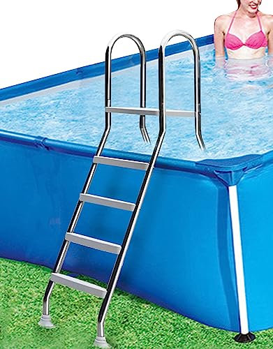 BOTOWI Escalera de Piscina Antideslizante 153cm para Piscinas Elevadas, Escalera Multiusos de 4 Peldaños para Piscina Elevada Escalera para Piscina, Escalera de Doble Cara Piscina Carga 250kg