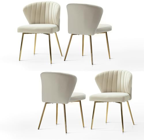 HULALA HOME Esszimmerstühle 4er Set Modern Küchenstühle aus Samt Stühle Esszimmer mit Metallbeine Esstisch Stühle Schminktisch Stuhl für Wohnzimmer, Beige