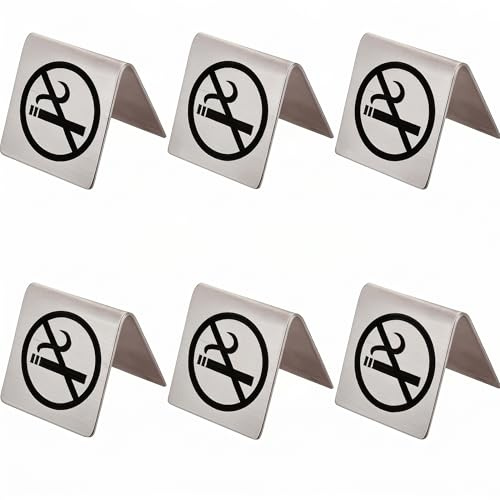 Artibetter Stainless Steel Double-Sided No Smoking Table Sign 6 Inch Indoor Outdoor Non Smoking Indicator for Restaurants Banquets and Home Office