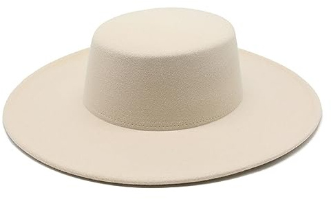 Französischer Damenhut, große breite Krempe, 10 cm, Fedora-Hut, Winter, Wolle, Derby-Hut, Hochzeit, Jazz, flache Kappe, Filzhut, Beige 01, 6 7/8-7 1/8