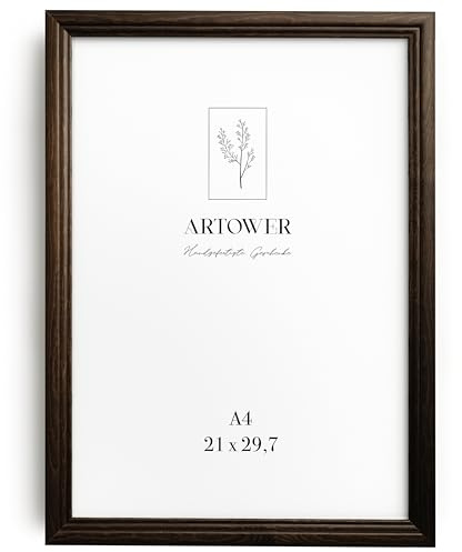 Artower® Bilderrahmen Vintage Braun Holz Rahmen für DIN A4 21 x 29,7 cm | Posterrahmen Groß für Collage | Picture Frame Vintage Brown Wood 21x30 cm | Retro Schmal Bilderrahmen | Braun Poster Rahmen
