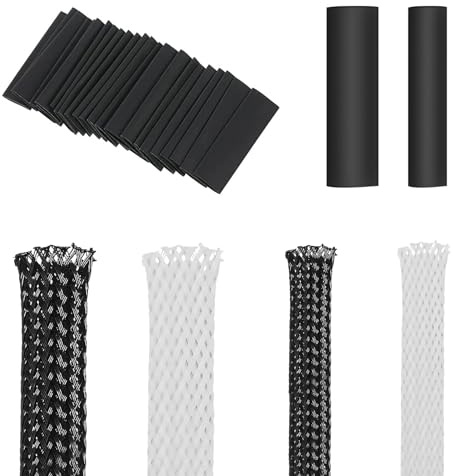 4roll 3m/roll PET Expandable Braided Cable Wire Sleeving 10/20mm Cable Wrap Snake Cord Protector for Audio Video Home Device Cable Automotive Wire(black，white)