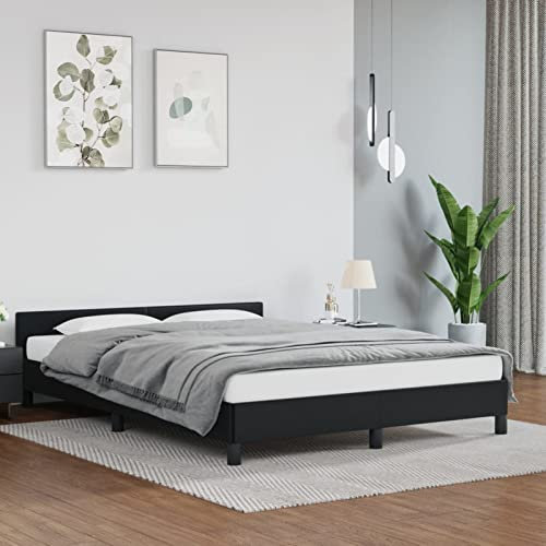 Festnight Polsterbett Futonbett 140 x 200 cm mit Lattenrost Rückenlehne, Hautfreundliche Kunstleder, Schwarz, Bett Einzelbett Jugendbett(Ohne Matratze)