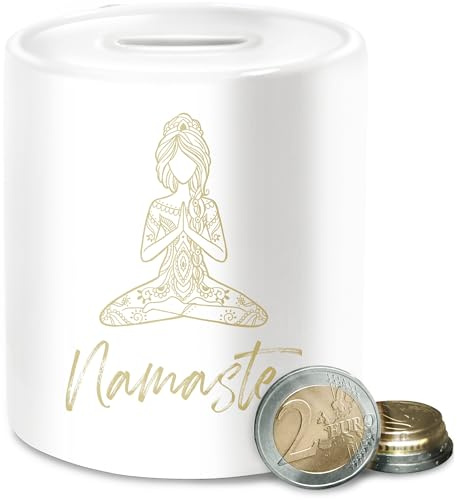 Spardose - Spardosen - Namaste Motiv Yoga Geschenk I Meditation I Mandala - Unisize - Weiß - geldgeschenk Geschenke für Fans Joga Figur Geld spendendose Yoga+spardose Alles Print Trinkgeld