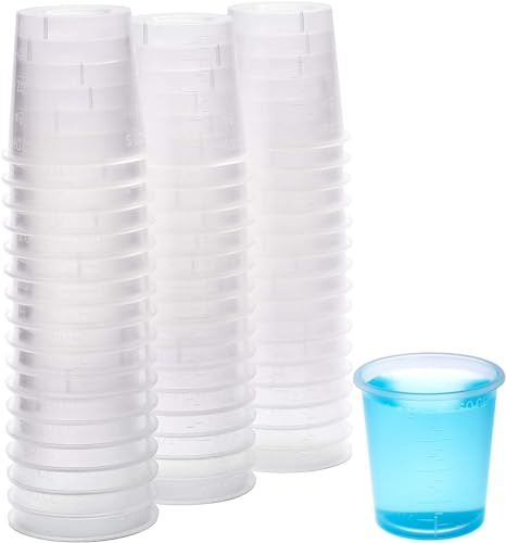 Sandhill Tools Vasos graduados de plástico transparente de 2 onzas, vasos medidores transparentes de 60 ml con bordes redondeados para mezclar y dispensar medicamentos (paquete de 100)