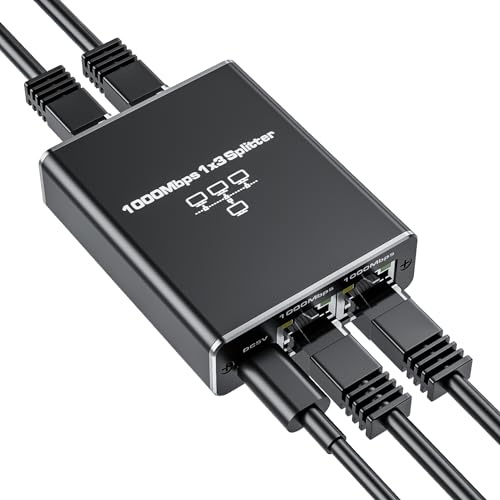 BolAAzuL Gigabit Ethernet Splitter 1 to 3 1000Mbps w/USB Power Cable | High-Speed, 3 Port, LAN RJ45 Adapter 1x3, Internet Splitter 1 in 3 out, for Cat5 Cat6 Cat7 Cat8, 2 Devices Networking