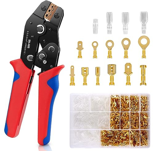Fyeeleat Pinza Crimpatrice Capicorda, Crimpatrice Terminali con 1000 Piezzi Connettore, Pinza a Crimpare Set 0.5-2.5mm², Pinza per Capicorda