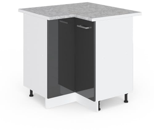 Vicco Eckschrank für Hausrat R-Line, Anthrazit Hochglanz, 75.6 cm mit Tür, mit Arbeitsplatte, zur Aufbewahrung von Haushaltsutensilien und Vorräten