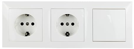 Base schuko empotrar y interruptor simple serie clasica color blanco 16A/250V (2 tomas y 1 interruptor)