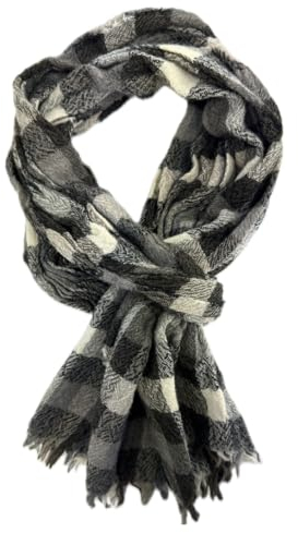 Wollschal Herrenschal Sommerschal Karo Knitterlook grau weiß Made in Germany