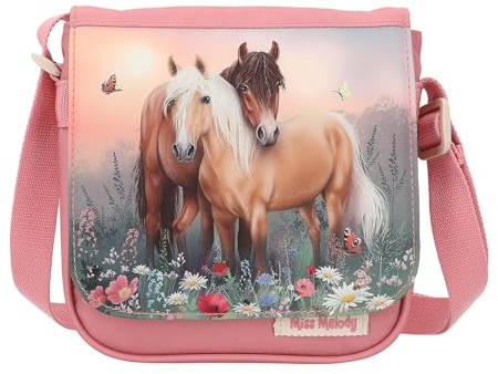 Depesche 12762 Miss Melody Flowers - Kleine Umhängetasche in Pink mit Pferde Motiv, Tasche mit Magnetverschluss und längenverstellbarem Tragegurt