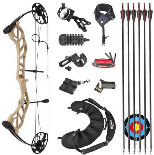 Compoundbogen Set Für Bogenschießen, 19-70lbs Einstellbar Jagdbogen, IBO-Rate Bis Zu 310fps, Für Erwachsene/Jugendliche Anfänger Outdoor Bogenschießen (gelb)