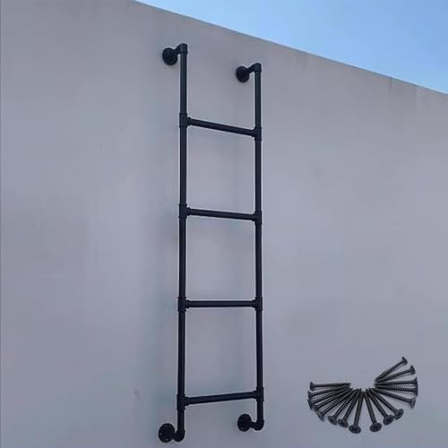 Renmlion Basement Window Well Egress Ladder，Black Wrought Iron Fire Escape Ladder for Emergency Home Safety Climbing Ladders with Kit Heavy Duty Metal Step Ladder(280cm/110in)