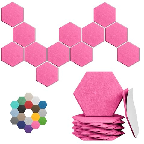 Lot de 12 panneaux acoustiques hexagonaux à haute densité, 30,5 x 25,4 x 0,1 cm pour une meilleure réduction du bruit, design à faire soi-même, idée pour studios, bureaux et cinéma maison (rose pêche)