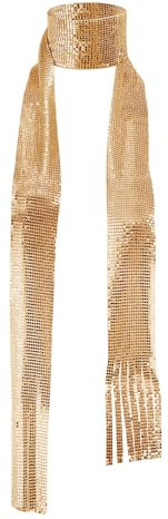 Skiny Metall-Krawatte für Damen, glitzernde Pailletten, Halstuch, Glitzer, Krawatte, Schal, Halstuch für Nachtclub, Party, Kostüm, Gold, Einheitsgröße