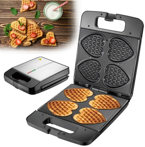 Heart-Shaped Waffle Maker,Double-Sided Heating,Four 4-Inch Waffle Molds,1400W Non-Stick Small Waffle Baking Tray With Display Light,Sandwich Maker,Toaster Breakfast Maker,Cake Maker
