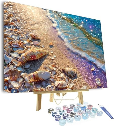 Malen Nach Zahlen Erwachsene Strand Malen Nach Zahlen Kinder, Paint by Numbers Hülse Knitterfreie Leinwand Bilder, diy GemäLde Kit mit Pinsel und Acrylfarbe Als Geschenk für Wanddeko 100x70cm P-881