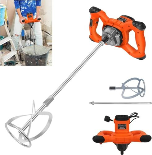 2600W Concrete Mixer Machine Paddle Mixer,240V Electric Power Plaster Mixer,6 Speed Adjustable Paint Mixer,M14 Threaded Rod,2M Power Cable,Orange