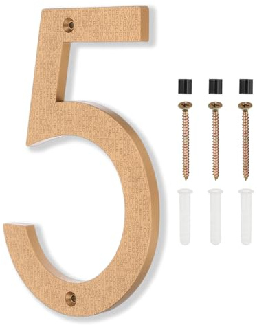 PATIKIL 8 Inch House Numbers, House Address Numbers Sign Large Floating Modern Home Number with Screws for Outside Door Wall Street, Gold, 5