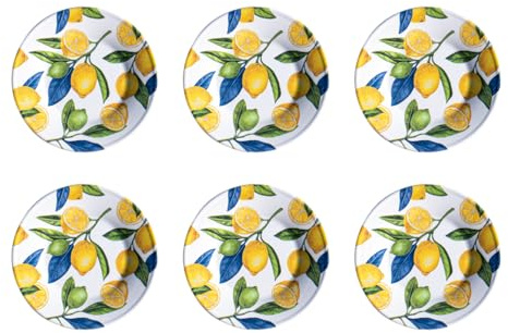 Abode Homewares Lemon Orchard newWave Microwave Safe Premium Melamine Salad Plate, Set of 6, 8.5