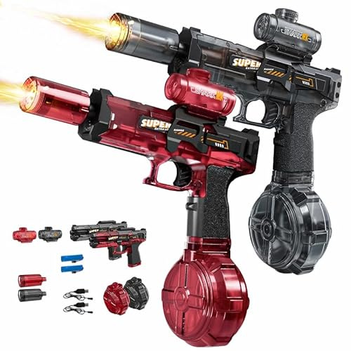 YoPoll Electric Water Guns for Adults Kids, Automatic Squirt Gun with 26FT Range, Super Blaster Soaker High Capacity Pistol for Swimming Pool Party Toy ColorBlast LED Electric Water Gun (1BK+1R)