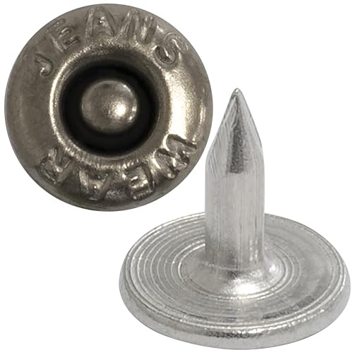 AERZETIX - Satz mit 50 Nieten knöpfe flach ⌀9.5mm Länge 9mm - JEANS WEAR - aus Metall - farbe schwarz chrom - für leder stoff jeans kleidung lederwaren textil