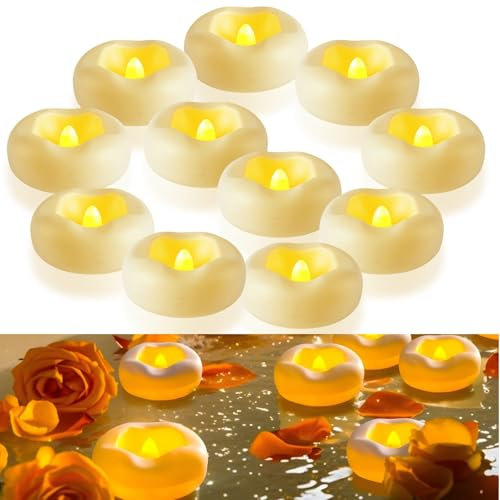 LED Schwimmkerzen,12er Flammenlose Schwimmkerzen Weiss LED Kerzen Flackernde Teelichter, Batteriebetriebene Wasserdicht Schwimmende Kerzen für Hochzeiten Party Pool Halloween Weihnachtsdeko (2in-12er)