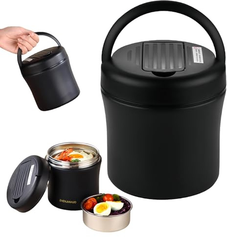 Termosbehållare för mat, 1 200 ml termoskål med lock och sked läckagesäker, termisk matlåda, rostfritt stål lunchlåda för skola kontor arbete picknick soppor yoghurt gröt måltider, svart