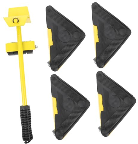 HOMSFOU Heavy Item Mover Furniture Moving Pulley Set 1 Yellow Crowbar and 4 Universal Wheels for Home Furniture Moving and Heavy Object Relocation – 5pcs Kit