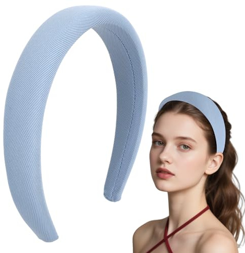 4CM Haarreifen Damen Blau, Wunderschön Haarreif mit Stoff Gepolstertes, Hippie Haarschmuck Breites Haarband Gepolstert Stirnband, Basic Jeden Anlass Accessoires für Damen Mädchen
