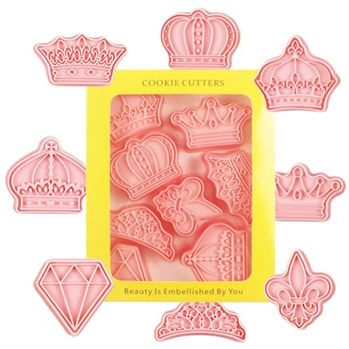 Cortador de galletas de corona – Sello para hornear corona de princesas, 8 bandejas de molde con temática de dibujos animados | Divertido cortador de galletas para fiestas infantiles, herramientas de