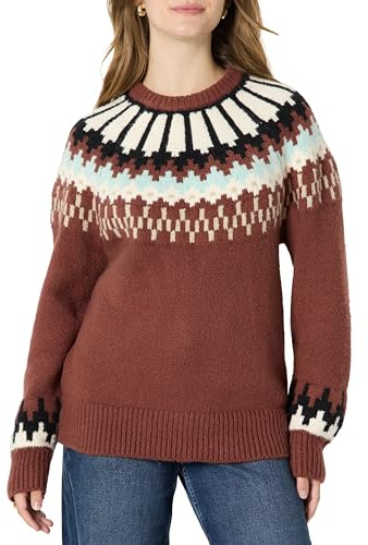 Amazon Essentials Jersey con Cuello Redondo de Tejido Fair Isle de Corte Extragrande Mujer