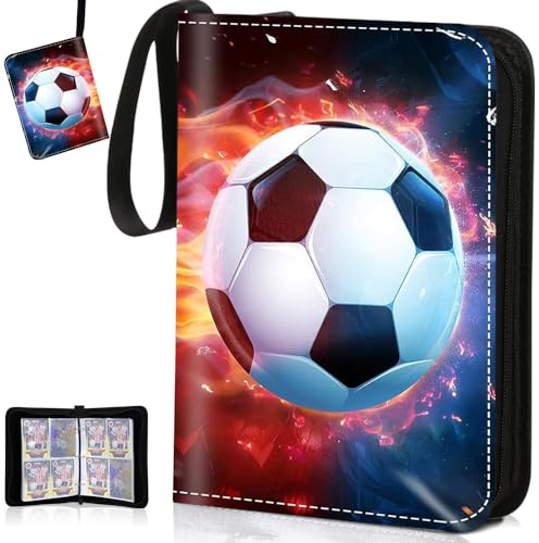 CLIUNT Fußball Karten Sammelalbum, Fussball Sammelkarten Album, Fussball Sammelalbum 4 Taschen 50 Seiten für 400 Karten, Sammelheft Sammelbuch mit Reißverschluss, kompatibel mit allen Arten von karten