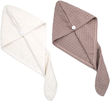 DRESSOOS 2 Stück Schnell Trocknende Haarturban aus Saugfähigem Waffelstoff Leichte Handliche Trockenhaube für Nasses Haar Schonend für für Damen und Mädchen Zuhause und Unterwegs